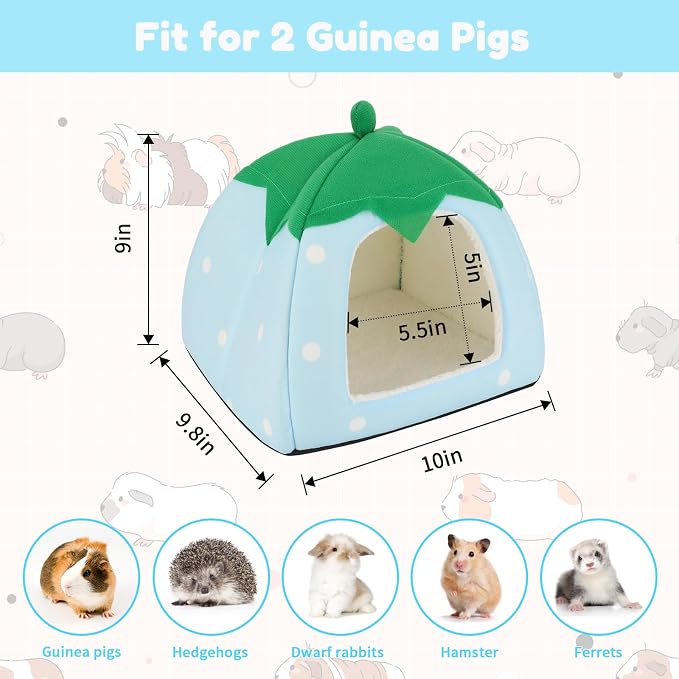 BWOGUE Guinea Pig Bed Hideout, Washable Hamster Cave for Small Animals | Removable Cushion for Cleaning, Warm Fleece Nest, Washable Bed, 10 x 9.8 x 9 in, Dwarf Rabbits Hedgehogs