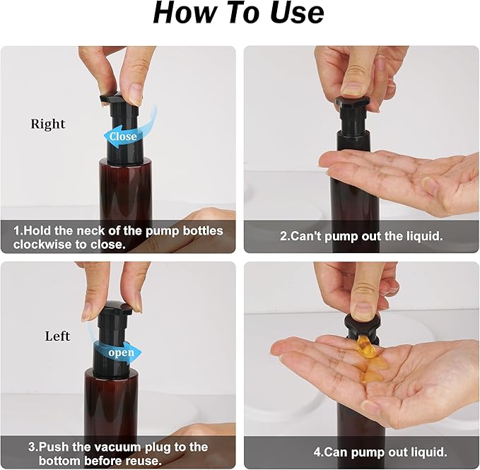 Cosywell Plastic Pump Bottles Dispenser Leak Proof 3.5oz/105ml 5 Pack Portable Empty Refillable Container Brown Plastic Lotion Pump Dispenser Bottle for Facial Cleansing Oil Shampoo Shower Gel