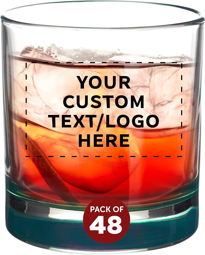 Custom Lexington Rocks Whiskey Glass 10.5 oz, Set of 48, Personalized Bulk Pack - Perfect for Scotch, Bourbon, Whiskey, Cocktail - Green
