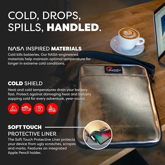 PHOOZY Insulated Thermal Sleeve for Laptops, iPads, MacBooks & Similar Sized Tablets or Laptops up to 13" - Patented NASA Thermal Technology Extends Battery Life in The Cold (Gold)