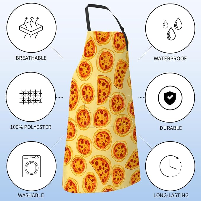 Pizza Slice Apron for Women,28x33in, Food Kitchen Yellow Aprons with 2 Pockets,Oxford Fabric,Pepperoni Adjustable Apron for Cooking Baking Gardening Chef,Gifts for Mom Wife
