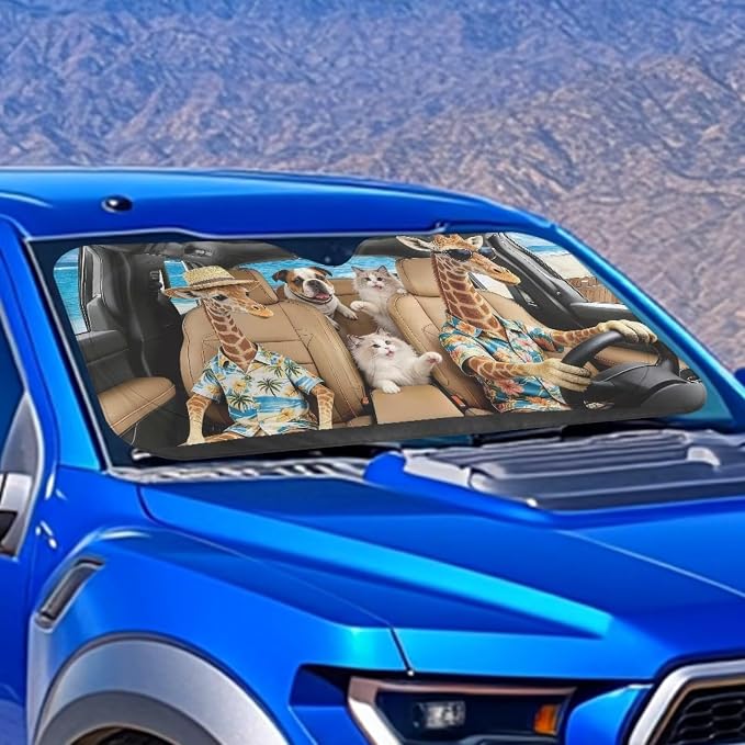Cute Giraffe Windshield Sun Shade Foldable Hawaiian Vehicle Windshield Protecion for Front Window Reflector Sunshade Offers Protection for Car Interior Universal Fit for Most Cars SUV