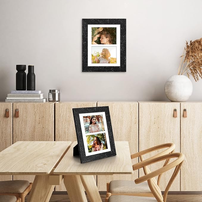 8.5x11 Picture Frame Display 2 opening Double 5x7 Picture Frame Collage,Multi Photo Frame with Mat,Plexiglass,Horizontal and Vertical Formats for Wall Decor,Black Wood Grain