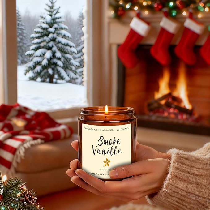 Fall and Winter Candle Gift Set for Women – 6 Pack 300H Total Burn Soy Candles, Christmas Gifts, Luxury Home Décor, Long Lasting Vanilla Balsam, Cashmere Cedar, Cinnamon Apple, Smoke Vanilla Scents