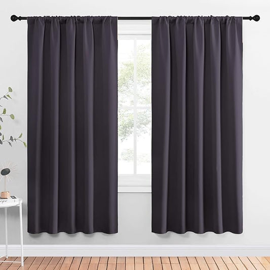 NICETOWN Window Curtains Blackout Drapes, Greyish Purple, 1 Pair, 52 by 72-Inch, Thermal Insulated Solid Rod Pocket Blackout Curtains/Draperies for Living Room