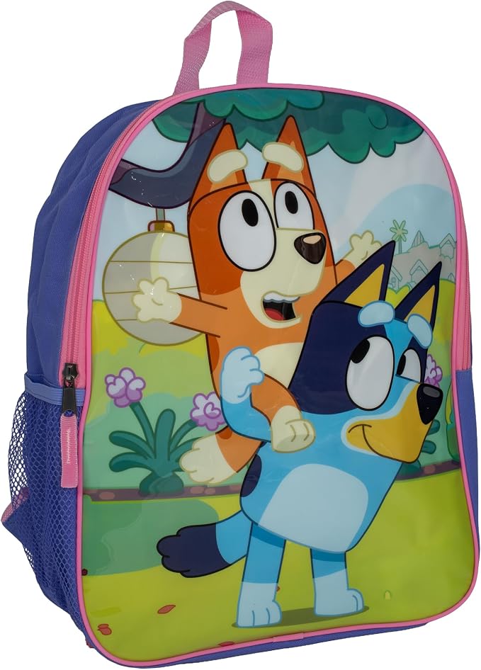 AI ACCESSORY INNOVATIONS Bluey & Bingo Kids Backpack, Elementary School Girls Book Bag with Padded Straps, Purple