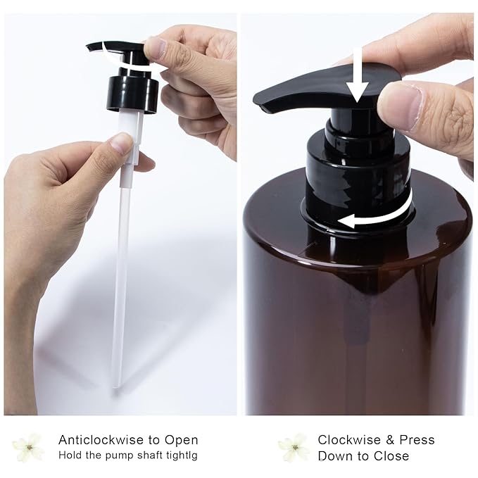 Yebeauty Shampoo Conditioner Body Wash Dispenser, 2 Pack 17oz Empty Bottle with Pump Clear-Amber Hand Soap Container Resuable Bathroom Countertop Soap Dispensers for Hand Dish Soap Kitchen Accessories