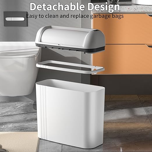 Smart Trash Can with Lid, 3.5 Gallon Infrared/Vibration Sensing Electric Garbage Can, Waterproof Automatic Trash Bin, Inteligent Induction Wastebasket for Bathroom, Bedroom, Powder Room, Living Room