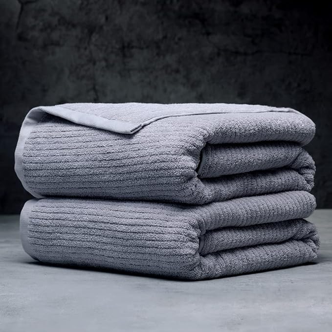 LUXOME Luxury Performance 2-Piece Bath Sheet Set | Oversized for 50% More Coverage | Highly Absorbent | 36" W x 70" L | Pebble (Light Grey)
