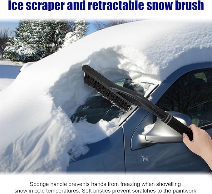 24 Inch Car Snow Scraper and Brush, Detachable Scratch Free Ice Scraper with Ergonomic Foam Grip, Universal Winter Snow Removal Tool for Car Windshield Window (Black)