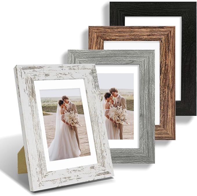 4x6 Picture Frame Set of 4, Made of Real Glass and Multicolour Frame, 4 by 6 Photo for Wall or Tabletop - Display Picture 3.5x5 with Mat or 4x6 Without Mat