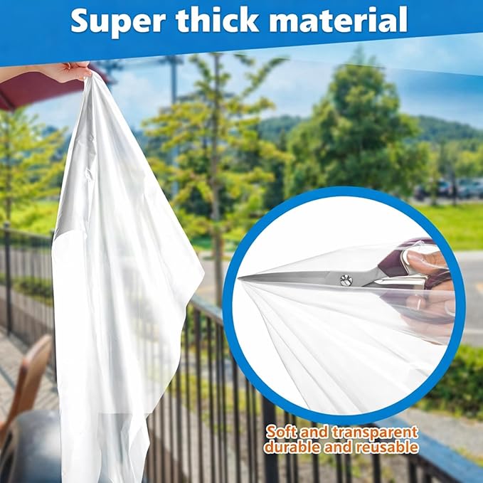 47 x 63 Inch Adjustable Window Insulation Kit for Summer Heat Cuttable Window Plastic Keep Warm in Winter Cool in Summer Transparent Film with Adhesive Straps Reusable Winterizing Cover