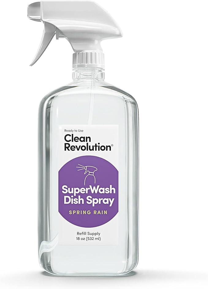 Clean Revolution SuperWash Dish Soap Starter Kit, Includes 3 18-Ounce Bottles One Trigger Sprayer, Compatible with Dawn Powerwash Sprayers, Spring Rain, Clear, 54 Fl Oz - Made in USA