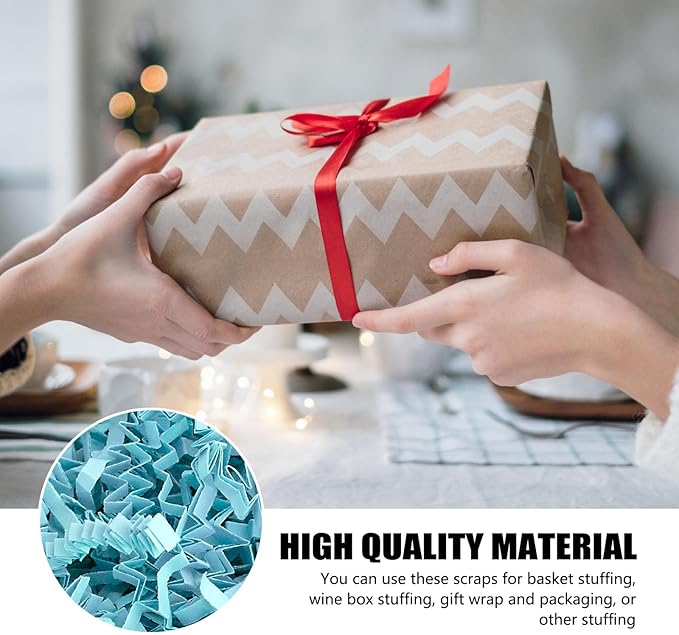 ZEBMOON 1 LB Sky Blue Crinkle Cut Paper Shred Filler Great for Gift Wrapping, Basket Filling, Birthday, Wedding, Halloween, Thanksgiving, Christmas Day, New Year Party Decorations Filling Supplies