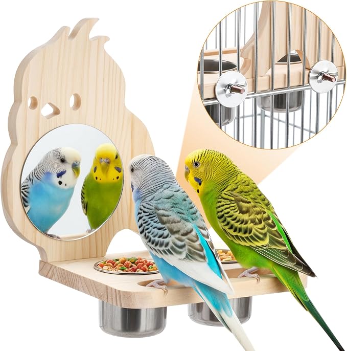 Natural Wood Perch, Adjustable Cage Accessory & Toy, Tool-Free Design for Parakeets, Cockatiels, Lovebirds