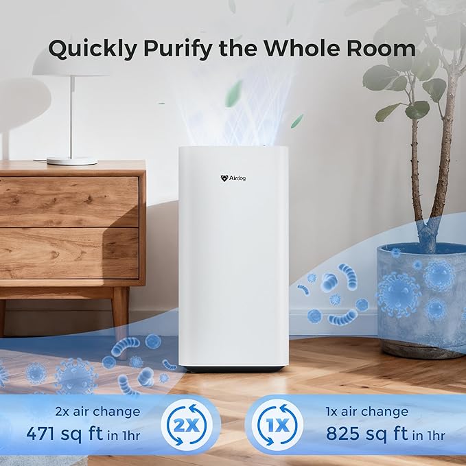 Airdog X3 Home Air Purifier with Washable Filter -TPA Technology - Up to 20X More Effective than HEPA, Smart Control,AQI Air Cleaner for Smoke, Allergies, Pet Dander, Odor Removal to 0.0146μm