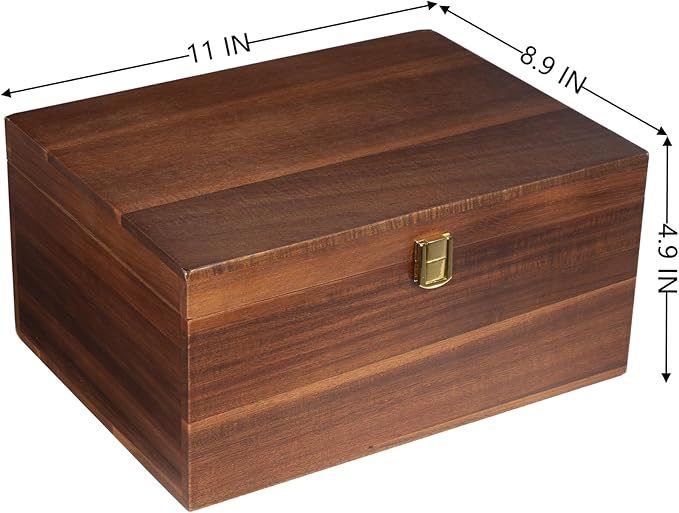 Large Wooden Keepsake Box - Wood Storage Box Decorative Boxes with Lid for Storing Keepsake Memory Gift, 11 IN Decorative Boxes for Home Decor-WB004- Large