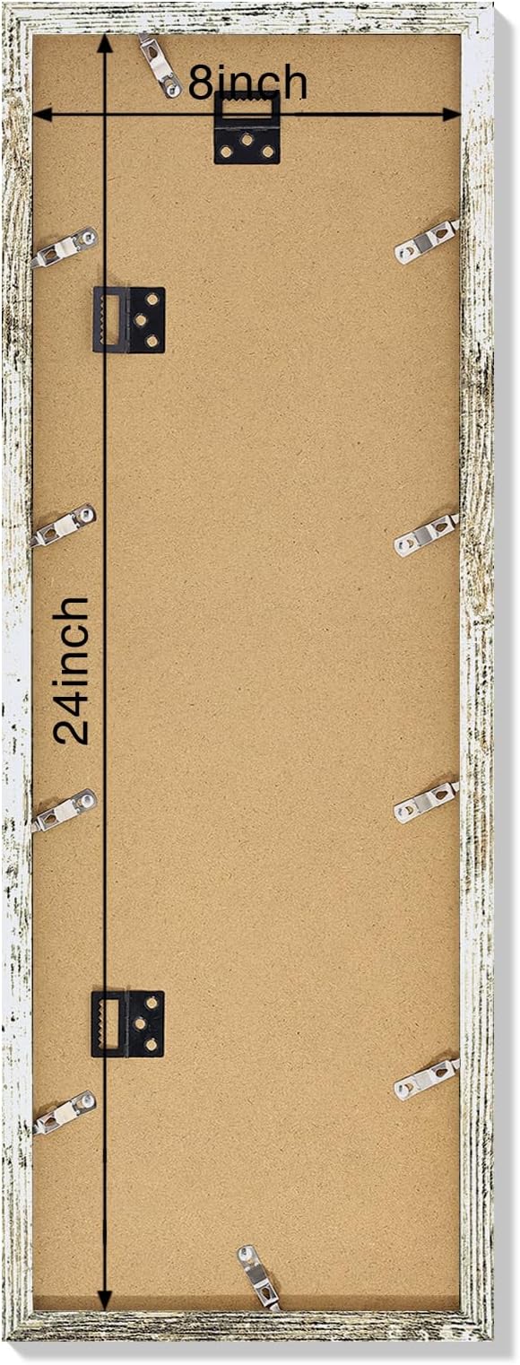 Vittanly 8x24 Collage Picture Frame, Displays 5Pcs 4x6 Pictures with Mat or 1Pcs 8x24 without Mat, Picture Frames Collage Wall Decor for Horizontal or Vertical Display, Distressed White, 1 Pack