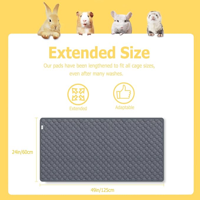 Guinea Pig Cage Liner, 49"x24" Bedding for Midwest Cage 2 Pack, Mushroom | Washable Fleece Bedding, Super Absorbent, Non-Slip, Waterproof Rabbit Mat, Machine Washable, Small Animal Cage Accessory