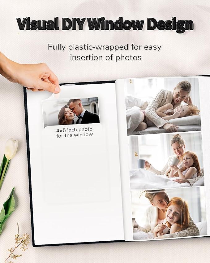 Photo Album 4x6 with 300 Pockets,Slip-in Picture Albums,Linen Cover Memory Book with Front Window,White Page Vertical Photo Book for Wedding,Family,Anniversare,Baby,Vacation