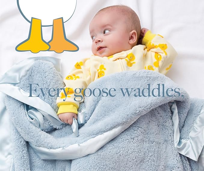GooseWaddle Luxury Silky Smooth, Satin Trimmed Baby Blanket, 100% Polyester Machine Washable Blankie, Soothing Nursery or Crib Bedding for Boy (29x35 Inches) Blue