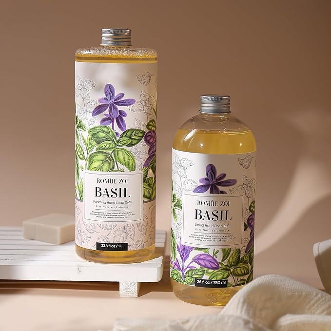 ROMIIE ZOI Foaming Hand Soap Refill, Basil, Gentle & Moisturizing Formula, 1 L/ 33.8 FL OZ