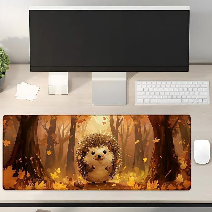 Autumn Forest Hedgehog Gaming Mouse Pad Gifts 31.5" x 11.8", Non-Slip Rubber Base MousePads for Computers Laptop School Office Home Accessories Decor, Mouse Pad, Keyboard Desk Mat