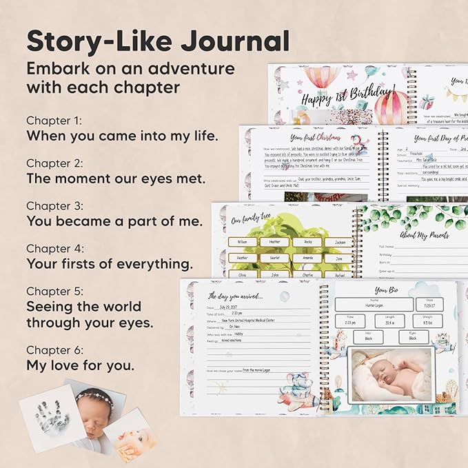 First 5 Years Baby Memory Book Girl, Boy - 90 Pages Hardcover First Year Milestone Keepsake Book, Newborn Scrapbook for New Parents, Minimalist Photo Album Journal, Gift for Baby Shower(AdventureLand)