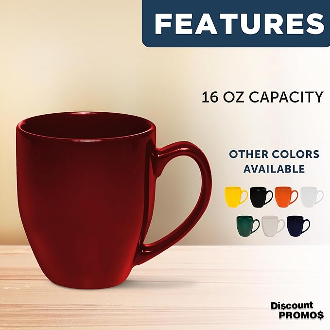 DISCOUNT PROMOS Large Coffee Cups 16 oz. Set of 10, Bulk Pack - Perfect for Tea, Espresso, Cappuccino, Hot Cocoa - Maroon