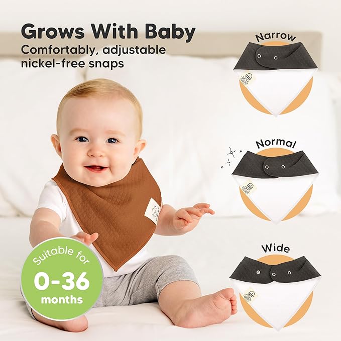 KeaBabies 8-Pack Bandana Bibs for Baby Girls, Boys - Organic Cotton Baby Bibs for Drooling & Teething Newborn, Toddler, Infant 0-36 months, Extra Soft, Absorbent Cloth with Snaps (Basic/Quin)