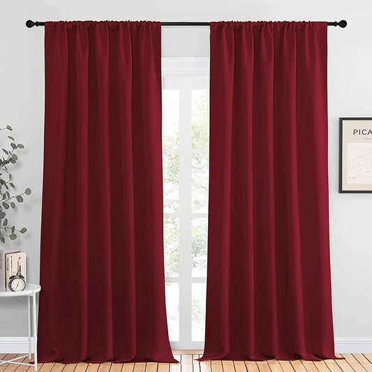 NICETOWN Living Room Curtains for Window - Energy Efficient & Noise Reducing Thermal Insulated Rod Pocket Blackout Drapes/Draperies for Living Room (Burgundy Red, 2 Panels, W52 inches x L95 inches)