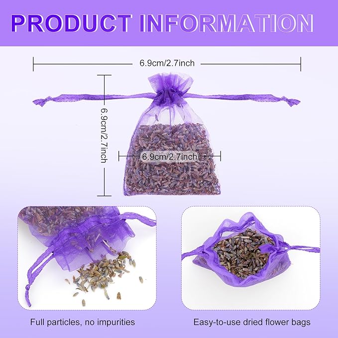 36 Pack Dried Lavender Sachets Bag, 100% Natural Dried French Lavender Buds Long-Lasting Fragrance for Closets, Drawers, Homes