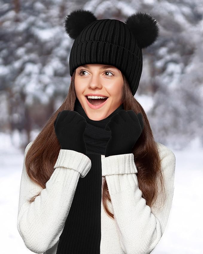 Geyoga 6 Pcs Winter Warm Fleece Knit Hat Long Scarf Touchscreen Gloves Ear Muffs Socks Sets, Winter Warm Gifts for Women