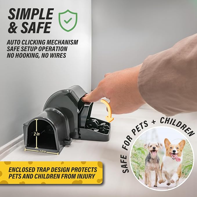 TRATPER Rat and Chipmunk Traps. Prevents Accidental Triggering with Dual Tunneled Design. Covered Snap Traps for Humane Kill, Reusable, Pest Control for Rats, Indoor & Outdoor Use. 8 Pack
