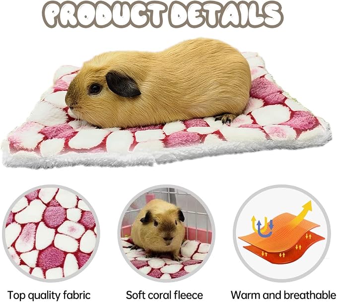 EAEDMY 4 Pieces Guinea Pig Bunny Comfortable Bed Mats Pads, Rabbit Warm Soft Bed, Hamster Bedding Pad Mats for Small Animals Chinchilla Hedgehog Baby Cats (14.9"X11.8", 2.Cobblestones Pattern)