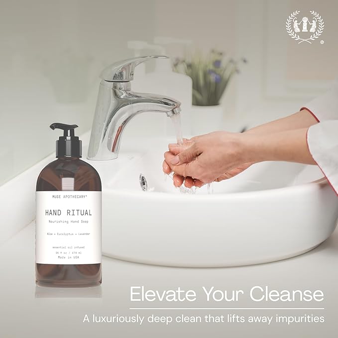Muse Apothecary Hand Ritual - Aromatic and Nourishing Hand Soap, Infused with Natural Aromatherapy Essential Oils - USDA Certified Biobased - 16 oz, Coconut + Sandalwood, 3 Pack