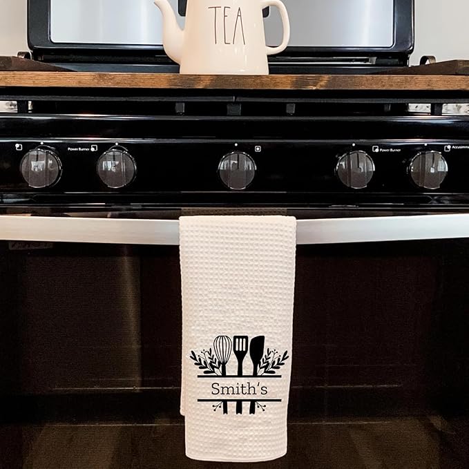 Custom Kitchen Towels Personalized Name Kitchen Towels Housewarming/Holiday/Birthday/Anniversaries Gift for Kitchen Decor Custom Waffle Dish Towel