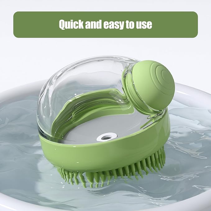 5PC pet grooming bath brush set - silicone massage brush with shampoo dispenser - suitable for dogs and cats for bathing, removing loose hair, and oral cleaning (Verdant)