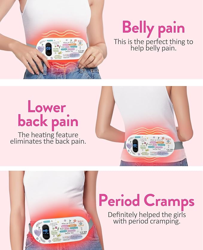 Portable Heating Pad for Period Cramps: Menstrual Heating Pad with Unique Design, Fast Heating Pad with 6 Heat Levels and 6 Massage Modes, Gifts for Her, Women, Teens and Girls
