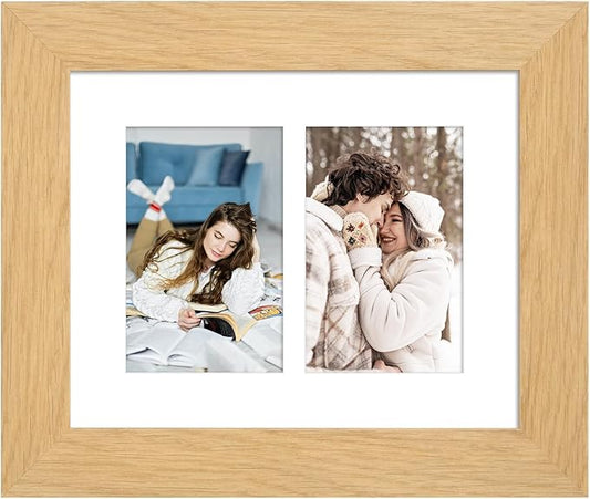 8x10 Picture Frame Display Double 4X6 Picture Frame Collage,Multi Photo Frame with Mat,Plexiglass,Wall or Tabletop Decor,NaturalWood Grain