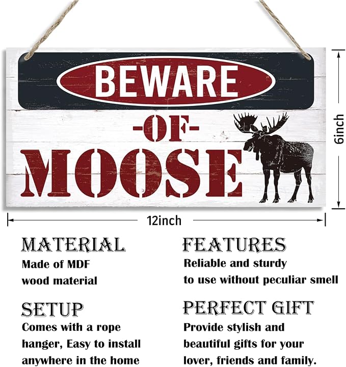 Warning Signs, Beware of Moose Sign, Decorative Wood Hanging Wood Plaque, Outdoor Warning Decorations Signs, Doors Sign for Cabin and Lake House, Farmhouse Wall Decor, Vintage Cafe Garage Bar Decoration