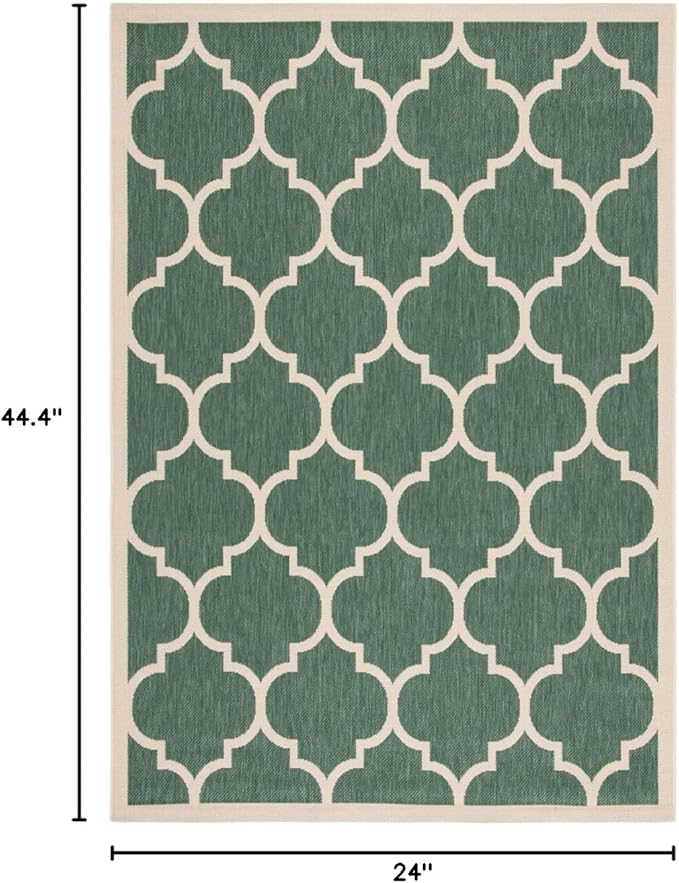 SAFAVIEH Washable Rug Outdoor Courtyard Collection - 2' x 3'7", Dark Green & Beige, Non-Shedding & Easy Cleaning, Ideal for Patio, Front Door, Entryway, Doormat (CY6914-322)