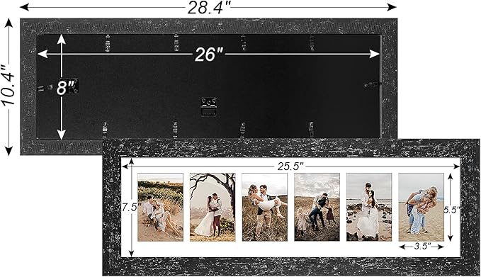 8x26 Picture Frame Display 6 opening 4X6 Picture Frame Collage,Multi Photo Frame with Mat,Plexiglass,Wall or Tabletop Decor,Black Wood Grain