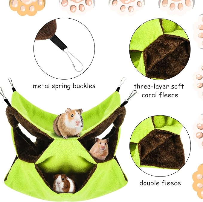 3 Tier Ferret Rat Hammock, Guinea Pig Cage Accessories, Green | Rat Hammock for Cage, Pet Cage Hanging Hammock, Small Animals, Guinea Pig, Ferret, Kitten, Squirrel, Chinchilla, Rat, Parrot