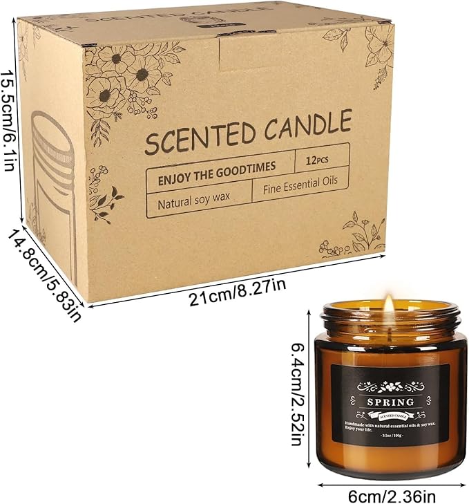 12 Pcs Scented Candles with Added Natural Essential Oils, 3.05oz, Suitable for Various Festivals, Parties, Yoga, and Home Scene