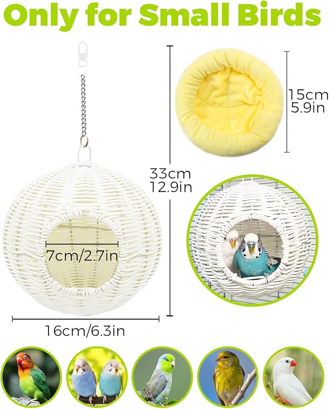 Chewproof Steel Frame Bird Nest for Cage, Washable Small Bed Hammock | Bird Hideout Lay Eggs Parakeet Nest Sleep Rest, Parakeet Warm Bed House Hut for Lovebird, Canary, Budgie, with Cushion