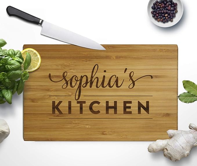 Andaz Press Personalized Laser Engraved Small Bamboo Wood Cutting Board, 9.5 X 6-Inch Your Kitchen 1-Pack, Custom Name Grandma Mother'S Day Mom's Birthday Cutting Boards For Kitchen Grandma Gift Ideas