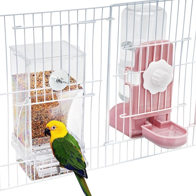Lemtrflo No Mess Bird Feeder Water Dispenser Set, Automatic Bird Feeder | Parrot, Parakeet Cage Accessories