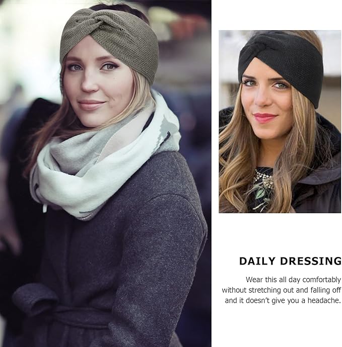 DRESHOW Winter Knit Chunky Headbands for Women Crochet Turban Knitted Ear Warmer Fashion Head Wrap 6 Pack