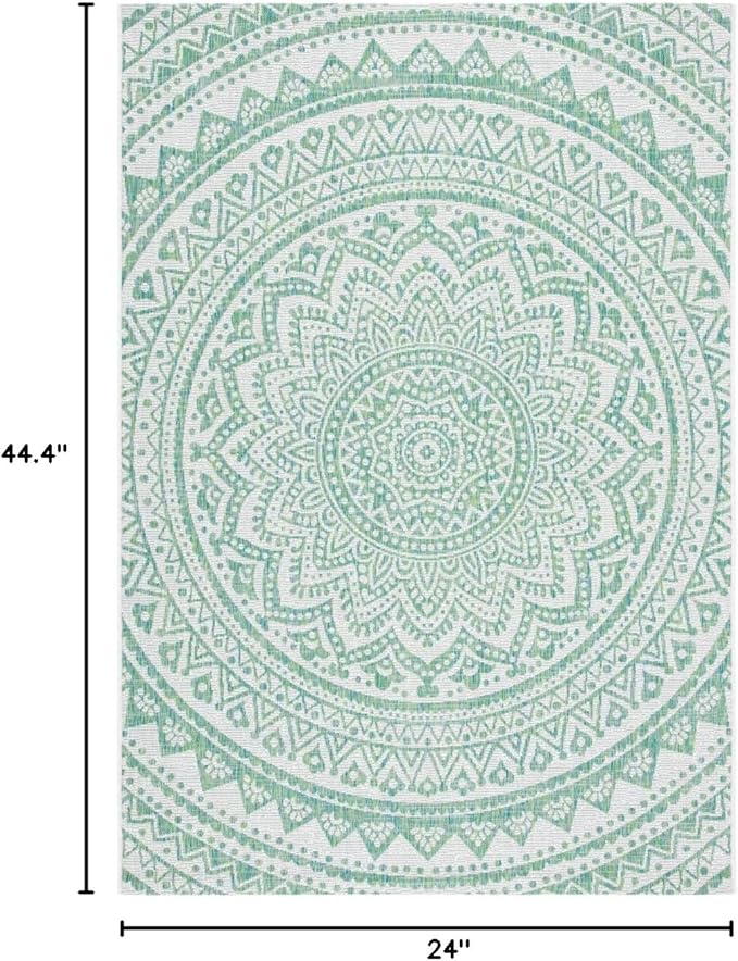 SAFAVIEH Washable Rug Outdoor Courtyard Collection - 2' x 3'7", Ivory & Green, Non-Shedding & Easy Cleaning, Ideal for Patio, Front Door, Entryway, Doormat (CY8734-55712)